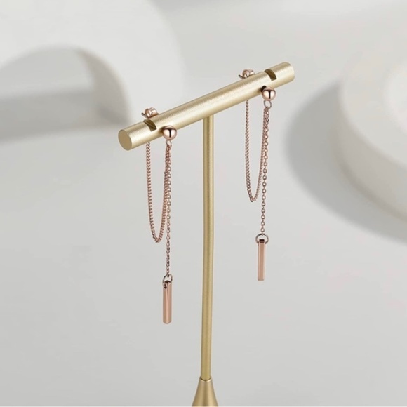 Rose Gold 18k Plated Bar Drop Dangle Earrings - Picture 3 of 3